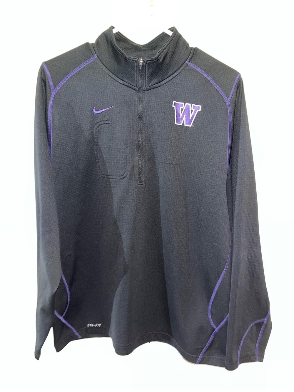 Nike Black Washington Huskies Football Jersey T neck Golf Sweatshirt Shirt L